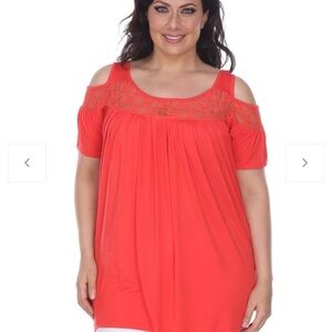 White Mark Orange Red Cut Out Short Sleeve‎ Blouse 1XL